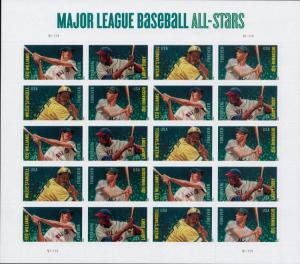 2012 45c Major League Baseball All-stars, Sheet of 20 Scott 4694-97 Mint F/VF NH