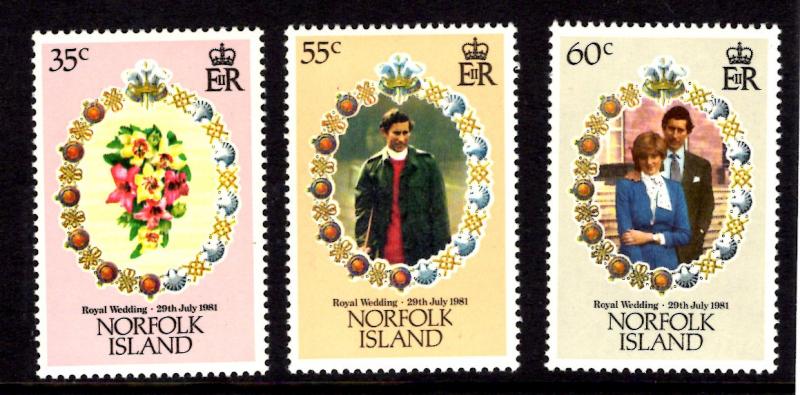 Norfolk Island #280-282, MNH, 1981 Royal Wedding Omnibus set of 3, CV $1.35