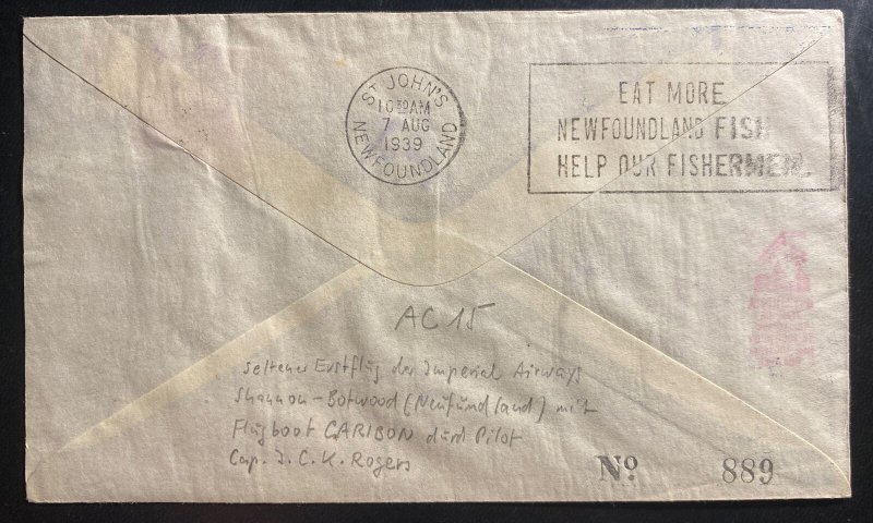 1939 Dublin Ireland First Transatlantic Flight Cover To St John Newfoundland