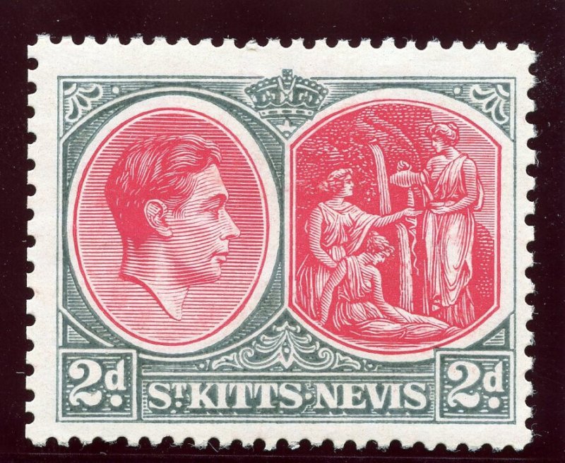 St Kitts-Nevis 1938 KGVI 2d carmine & deep grey (P 13x12 - CH) MLH. SG 71a.