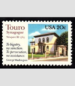 U.S.#2017  Touro Synagogue 20c Single, MNH.