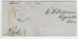 1846 Troy NY blue CDS stampless new year's eve postmark [6393.125]