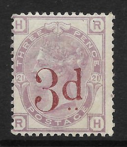 1880 - 1883 Sg 159 3d on 3d Lilac plate 21 UNMOUNTED MINT - toned gum