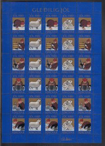 Faroe Islands 1989 MNH Seals Christmas Complete sheet of 30 (8 different) She...