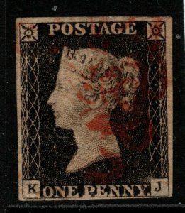 GB SG2 PLATE 1a 1840 1d BLACK KJ 4 MARGINS USED