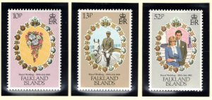 FALKLAND ISLANDS 1981 Royal Wedding; Scott 324-26, SG 402-04; MNH