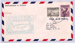 Canada NEWFOUNDLAND Air Mail FIRST TRANSATLANTIC FLIGHT IRELAND 1939 YN93