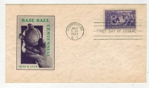 1939 BASEBALL CENTENNIAL 855-51B IOOR CACHET VARIETY Cooperstown NY Green/Purple