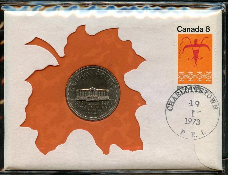 CANADA 1973  UNCIRCULATED $1  COIN  THE CENTENARY OF PRINCE ED ISLE ON COVER