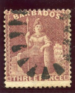 Barbados 1873 QV 3d brown-purple very fine used. SG 63. Sc 38.