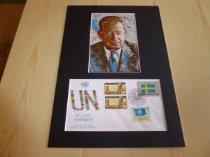Dag Hammarskjold UN Art Postcard and FDC mount matte size A4
