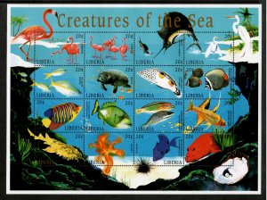 Liberia 1998 - Marine Life Fish - Sheet of 16 Stamps - Scott #1304 - MNH