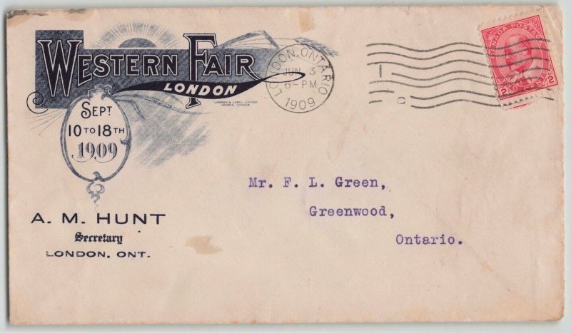 Canada 1909 Western Fair London Advertising Cover to Greenwood