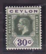 Ceylon-Sc#208- id13-unused LH og 30c green & vio KGV-1912-25-