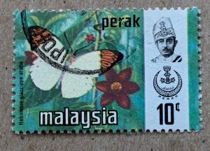 Perak 1971 10c Butterflies, used. Scott 150, CV $0.25. SG 176