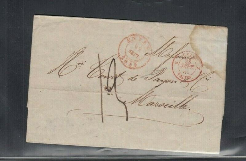 France Stampless Folded Letter Envers Antwerp to Marseille France 