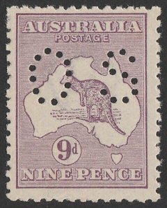 AUSTRALIA 1914 Kangaroo 9d small OS 1st wmk. ACSC 24bb cat $1500. Rare MNH **.