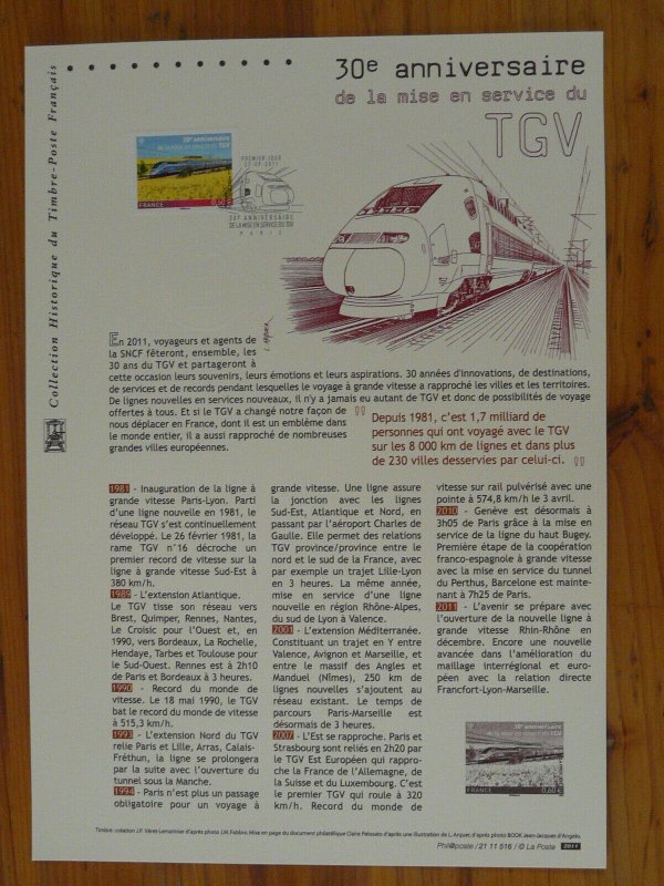 railroads train 30 years of TGV FDC folder with engraving 2011-516