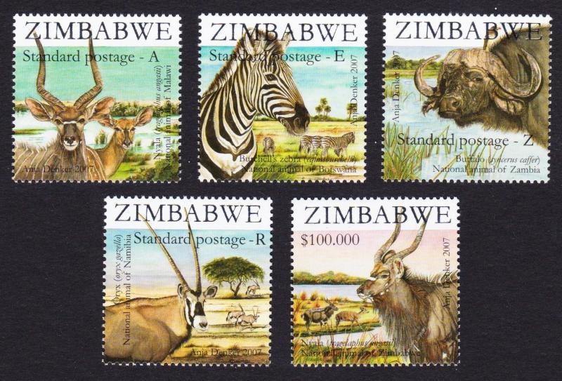 Zimbabwe Wild Animals 5v SAPOA 2nd issue SG#1244-1248 MI#890-894