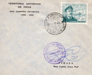 Chile 1968 ANTARCTIC COVER BASE ARTURO PRAT SIGNED BY COMANDANTE OF THE ARMY