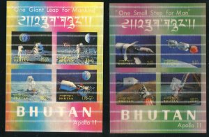 Bhutan 108m, 108n Apollo 11, Moon Landing Stamp Sheets MNH 1970