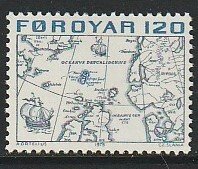 1975 Faroe Islands - Sc 14 - MNH VF - 1 single - Map of North Atlantic