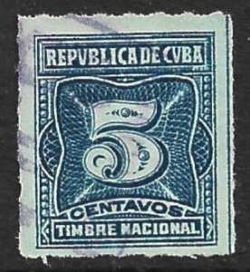 CUBA 1919 5c Rouletted GENERAL REVENUE GP10 Used