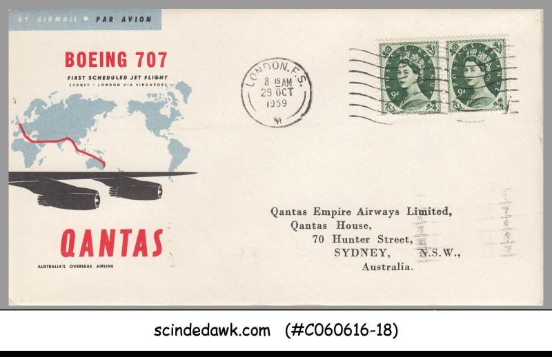 GREAT BRITAIN / AUSTRALIA - 1959 QANTAS BOEING 707 LONDON to SYDNEY - FFC