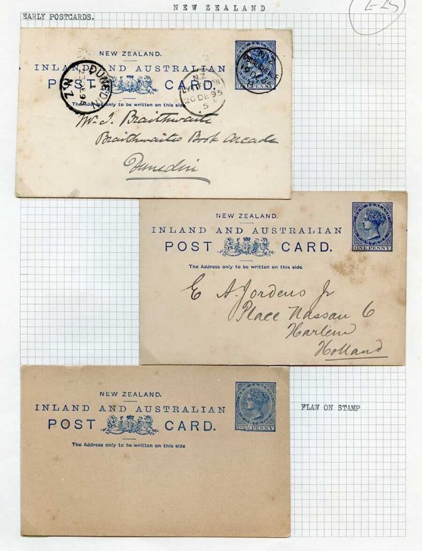 New Zealand Early  Postal Stationery Cards on Album page