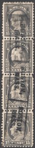 SC#514 15¢ Franklin Box Cancel Single: Boston, Mass. (1917) Used