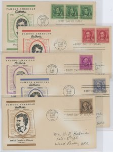 US 859-863 (1940) Authors(part of the famous American series) set of five on five addressed First Day covers with matching linpr