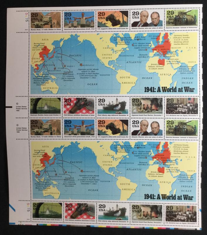 US #2559 MNH Full Sheet Of 20 1941-World at War SCV $15.00 L3