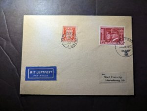 1942 Germany Channel Islands Dual Postage Feldpost Airmail Cover to Hamburg