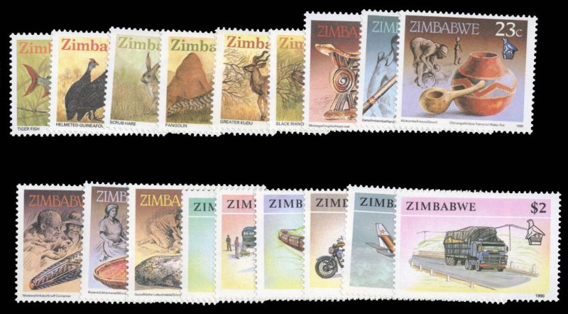 Zimbabwe #614-631 Cat$15.50, 1990 1c-$2, complete set, never hinged