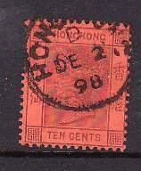 Hong Kong-Sc#44- id9-used 10c vio,red-QV-dated De 2 1898-