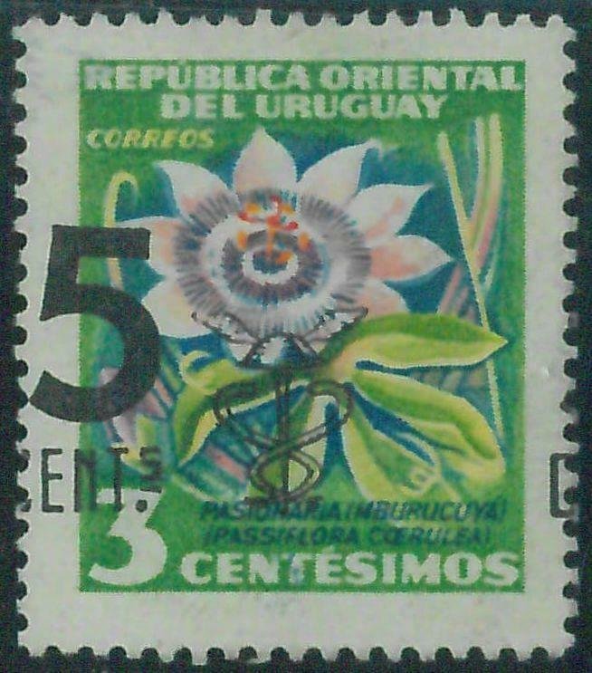 88740a - URUGUAY -  STAMP -  SHIFTED OVERPRINT error #655b  - MEDICINE Flowers