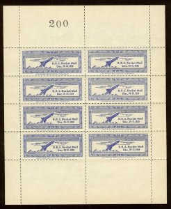 Scarce Complete 1959 RRS Rocket Mail Sheet of 8 With Plate #200 Mint NH