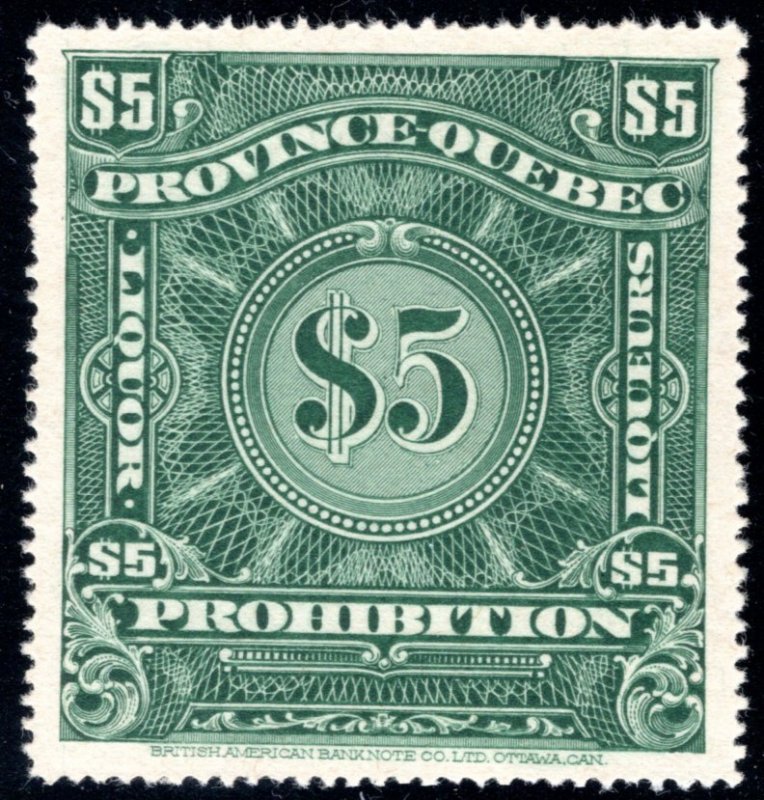 QP9, van Dam, $5, VF, MNG, VF/XF, Quebec Liquor Prohibition, Rich colour, Canada