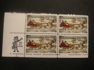 Scott 1551, 10c Christmas Currier & Ives, Zip block of 4 LL,  MNH Beauty