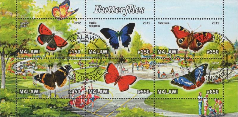 Malawi Butterflies Souvenir Sheet of 6 Stamps CTO