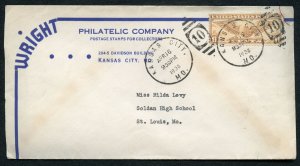 US 1938 Airmail Kansas City Mo. Stamp Dealer to Soldan High School St. Louis Mo