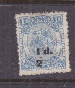 TONGA, 1893 1/2d. in Black on 1d. Ultramarine, Broken Bar, mint no gum.