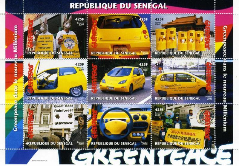 Senegal 2000 CAR RENAULT TWINGO Greenpeace Sheet Perforated MInt (NH)