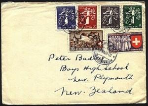 SWITZERLAND 1939 cover to New Zealand - nice franking......................93488