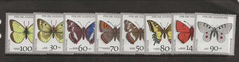 GERMANY Sc B705-12 NH issue of 1991 - BUTTERFLIES