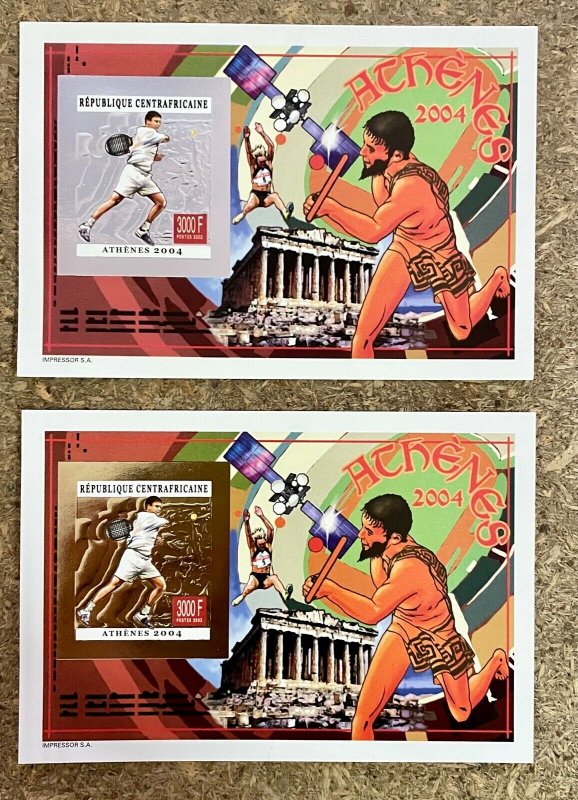 Stamps Deluxes blocs Olympic Games Tennis Athénes 2004 Central Africa Imperf.