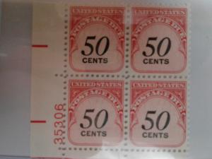 SCOTT # J-99 U.S 50 CENT POSTAGE DUE PLATE BLOCK GEM