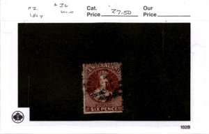 New Zealand, Postage Stamp, #36 Used, 1864 Queen Victoria (AB)