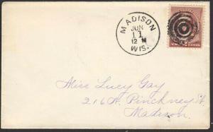 USA 2c Washington on cover MADISON cds and fancy cancel.....................6767