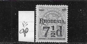 RHODESIA SCOTT #90 1909 SURCHARGE 71/2 ON 2/6SH - MINT HINGED